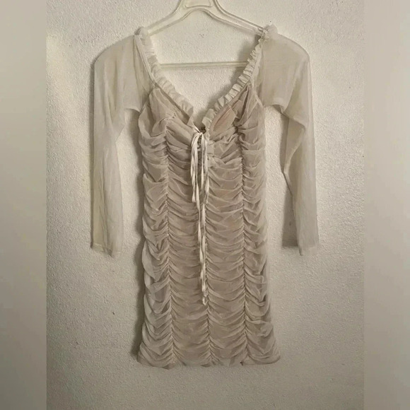Fashion Nova Maura Mesh Off Shoulder White / Nude Dress L - Picture 5 of 11
